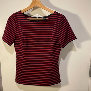 Banana Republic Black and Red Striped Zipper Back Short Sleeve Shirt Size 2